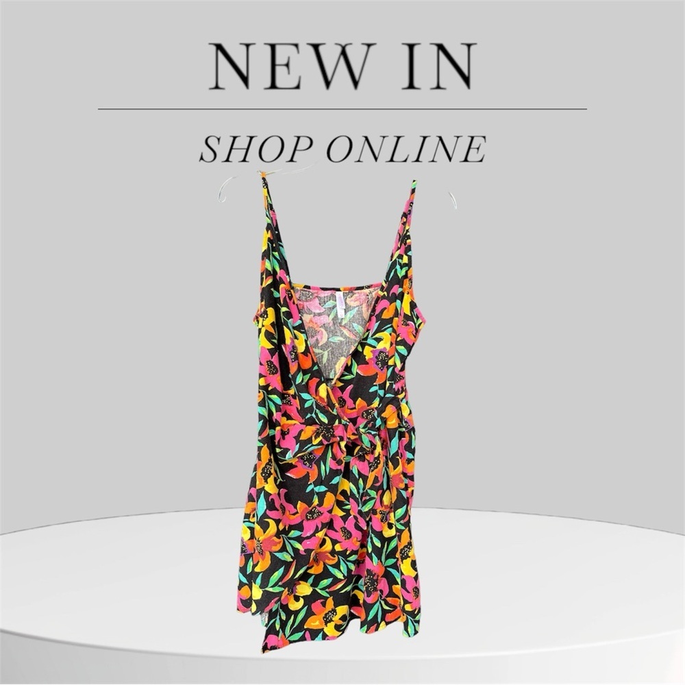 Floral multicolored spaghetti strap wrap dress